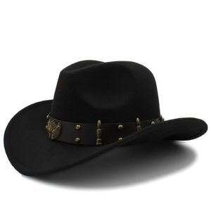 Wome Men Black Wool Chapeu Western Cowboy Hat Gentleman Jazz Sombrero Hombre Cap Dad Cowgirl Hats Размер 56-58см 220817