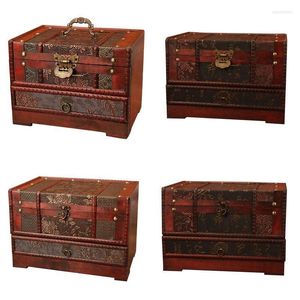 Smycken påsar väskor orientalisk stil arrangör Trincet Keepsake Chest Wood Treasure With Mirror Drawers for Kids Women Gift Wynn22