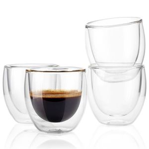 2 Stück, 4 Stück, 6 Stück, Doppelschichten, 80 ml, hitzebeständiges Glasmaterial, Kaffee-Tee-Tassen, Schicht 100 % handgefertigt, exquisit Y200107