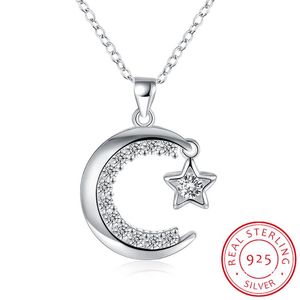 Naszyjniki wiszące przybycie moda Srebrny księżyc i gwiazda opowieści Link dla kobiet drobna biżuteria SCN108Pendant