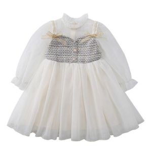 Платья для девушки моды элегантные длинные рукава дизайнерские юбки Дети девочки одежда сетка пряжа принцесса платье