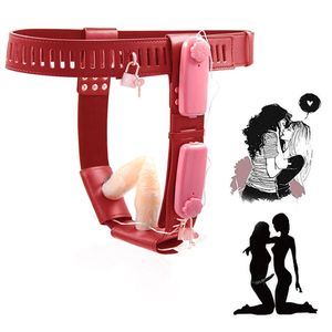 camaTech Mutandine di castità in pelle PU con tappi anali vibranti Donne Butt Plug Cintura Bondage BDSM Perizoma Imbracatura Giocattoli sexy