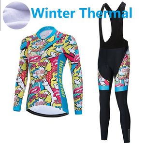 2023 Graffiti Women Winter Thermal Fleece Cycling Jersey Set Warm Outdoor Ropa Ciclismo Bib Pants Set