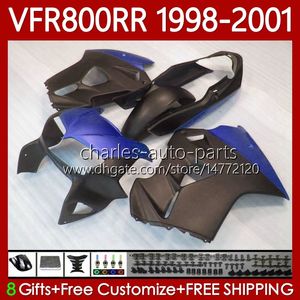 OEM Bodys för Honda VFR 800RR 800 CC RR Interceptor 1998-2001 128NO.156 VFR-800 VFR800 RR VFR800RR 98 99 00 01 800CC VFR800R 1998 1999 2000 2001 Matt Black Fairing Kit