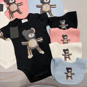 Sommer Baby Marke Strampler Baumwolle Neugeborenen Kurzarm Jumpsuits Cartoon Bär Infant Buchstaben Gedruckt Onesies Kleinkind Kleidung 4 Farben