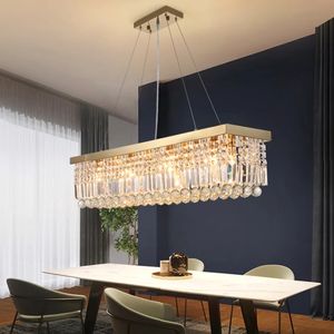 Pendant Lamps Luxury Chrome Chandelier Lighting for Dining Room Modern Rectangle Kitchen Island Led Crystal Lustre Gold Hanging Lamp Fixture