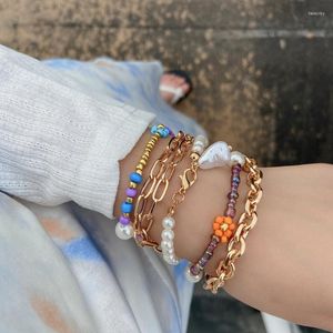 Beaded Strands 2022 5 Pcs/set Bohemian Beads Bracelets Femme Dainty Colorful Flowers Daisy Pearl Charming Jewelry For Women Lot Wristband Fa