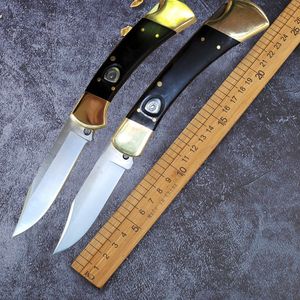High end carved single action serrated brass wooden handle hunting Christmas gift outdoor camping hunting pocket fruit knife EDC