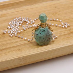 Pendant Necklaces Selling Natural Tiger Eye Perfume Bottle Semi precious Stone Necklace Making DIY Fashion Charm JewelryPendant