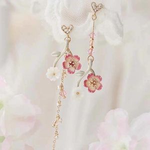 Candelier Dangle Estilo japonés Cherry Blossom Tassel Drop Pendientes para mujeres Flor vintage Parring largo Femenino 2022 Joyería de moda