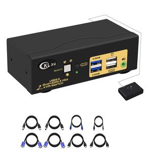Wholesale usb vga switch for sale - Group buy CKLau Kx2K Hz Port USB Dual Monitor KVM Switch HDMI VGA with Audio and Cables