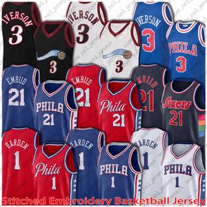 James 1 Harden Joel 21 Embiid Basketball Jersey Retro Allen 3 Iverson Trikots Julius 6 Erving Shirt 75. Jahrestag