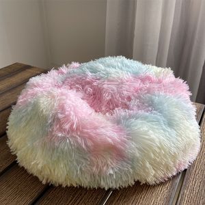 Pet Kennels Dog Bed Sofa for cat Long Plush Soft Fluffy Basket Pet Bed For Dog Comfortable Donut Kennels 201124