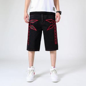 Męskie dżinsy Summer Men Multi Pocket Streetwear Black Print Short Pants Hip Hop Fashion Harajuku Casual Shortsmen's