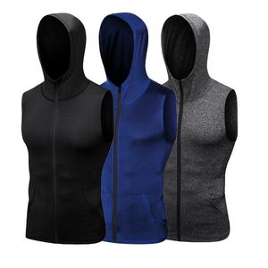 Sleeveless Hoodies Vest For Men Bodybuilding Stringer Tank Top High Elastic Fitness Muscle Guys Compression Clothes 220331