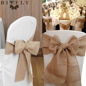 10PCS Vintage burlap Court classical Chair Sashes Wedding Chair Knot Decoration For Wedding Party Banquet Event Chairs Bow Cover 200929