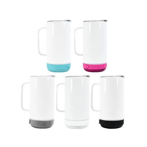 Tumblers de 14oz de sublimação com alça com alça White sem fio Bluetooth Music Coffee Caneca de aço inoxidável A vácuo cantando copo de água criativo