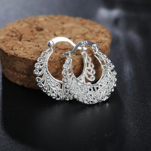 Dangle lustre de alta qualidade 925 prata estampada Pretty Hollow Brincos de queda esculpida para mulheres Jóias de festas de casamento de moda Gif de Natal