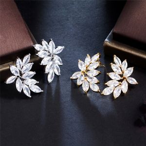 Fashion Stud Leaf Designer Earring for Woman Feast Party AAA Cubic Zirconia Copper Smycken White Diamond Earring Silver Plated Gold Earrings Valentine's Day Gift