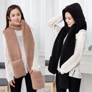 Fünf Finger Handschuhe Mode Winter Hüte Schal Fleece Pelzmütze Frauen Warme Kapuze Snood Tasche Zubehör