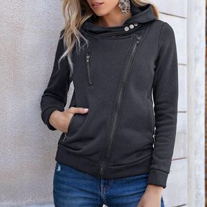Kvinnors hoodies tröjor kvinnor fast färg zip up pocket harajuku kvinnlig långärmad huva streetwear casual plus fleece topp höstvitt