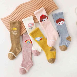Soft Cotton Baby Stocking Knee High Socks Coral Fleece Cartoon Indoor Thigh Stockings with Nonslip Soles for Toddlers Girls Boys L220716