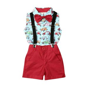 Citgeett Summer Kids Bay Boyseveless Suit Wedding Bowtie Gentleman ShirtBib Pants Red Pants Outfit Soft Set J220711
