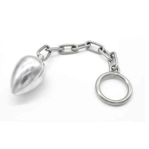 Nxy Giocattoli anali Metallo Catena in acciaio inossidabile Anus Plug 40 45 50mm Anello per pene Set Scroto Bind Ritardo Eiaculazione Grande clistere Butt Erotic 220420