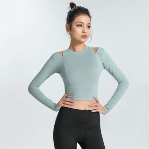 2024 Lu lu Lu Lemon Yoga T-shirt Crop Sports Sports Long Sleming Specing Yoga Abiti da yoga Elastico Leggings Top Thirt a secco veloce che corre abiti fitness