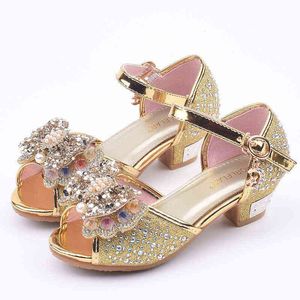 Children Girls Princess Sandals Summer Kids High Heels Sandals Shoes Fashion Sweet Girl Sandals With Bow Party Performance Shoes G220418