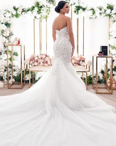 Sexy Mermaid 2023 Wedding Dress Sweetheart Neck Lace Appliqued Beaded Plus Size Bridal Gowns Sweep Train Robe de mariee