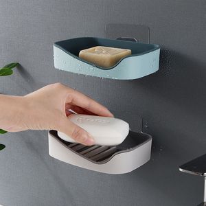 Double drain Portable Plastic Soap Box Bathroom Drainage Non-Slip Household Double-Layer Punch-Free Shelf Soap Protective Cover
