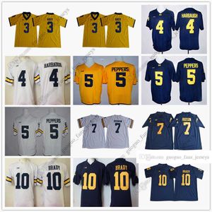 NCAA MICHIGAN WOLVERINESフットボールジャージーラーシャンゲイリージムハーボージャブリルペッパーズKHALEKE HUDSON BRADYホワイト高品質ジャージーサイズS-XXXL0101