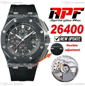 APF 44 mm 2640 A3126 Automatik-Chronograph Herrenuhr Geschmiedeter Kohlenstoff-Titan-Stahl Schwarzes strukturiertes Zifferblatt Gummi Super Edition Puretime Strap Exklusive Technologie j10