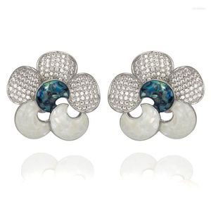 Baumeln Kronleuchter TIRIM Abalone Shell Blume Ohrstecker Für Frauen Charms Elegante Zirkonia Hochzeit Verlobung Schmuck Zubehör