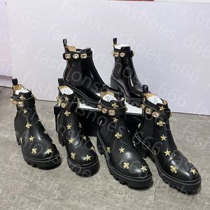 2022 Designer Damen Stiefel Sexy Dicker Absatz Desert Platform Boot Bee Star Echtes Leder Winter Schuhgröße 35-42