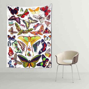 Butterfly Catalogue Tarot Tapestry Mushroom Encyclopedia Boho Room Wall Background Decoration Hanging Decor Mural J220804