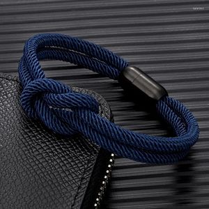 Braccialetti con ciondoli Elegante braccialetto con nodo quadrato in corda bondage bicolore Uomo Donna Avventura all'aria aperta Arrampicata Surf con magnete nero 316L