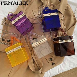 Mini Clear Jelly PVC Handbag Luxury Acrylic Chains Women Designer Box Party Bags Small Transparent Evening Totes Lady Purses X220331