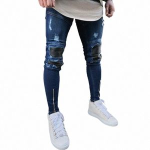 Erkekler Kot Pantolon Dipler Kazanmış Moda Sıradan Yaz Adam Yıpranmış Sıska Pantolon İnce Zip Sıkıntılı Denim yz
