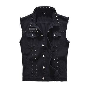 Men's Vests Denim Vest Men Punk Rock Rivet Cowboy Black Jeans Waistcoat 220823