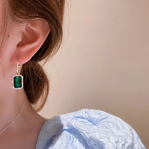 Dangle & Chandelier 2022 New Korean Gold Color Geometric Circle Hoop Rhinestone Square Green Crystal Pendant Earrings For Women Fashion Jewelry