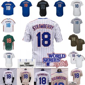 Darryl Strawberry Jersey 1986 WS Patch 1987 Серый Куперстаун Зеленая сетка Синий Винтаж Оранжевый пуловер в тонкую полоску Поклонники Игрок Женщины Размер S-3XL