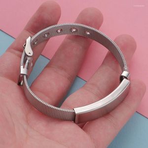 Charm Bracelets Stainless Steel Adjustable Mesh Belt Design Bracelet With Blank Curved Tag Laser For Watch Band BraceletCharm CharmCharm Int