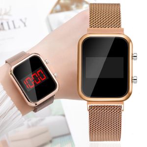 Luxury Rose Gold Stal Stael Stal Watch Watch Digital Magnet zegarki dla kobiet LED zegar na rękę Relogio Feminino