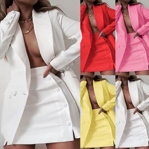 İki Parça Elbise Kadınlar 2 Set Moda Sokak Giyim Uzun Kollu Blazer Ceket Seti Coat Şort İnce Takım Elegant Ofis Lady Setstwo