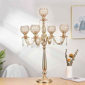 5 Arms Metal Candelabra Home Holiday Decoration Table Centerpieces Crystal Candle Holders for Wedding Party Candlestick A