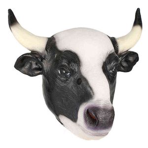 Halloween Cute New Balck White Cow Mask Funny Animal Masksx Cartoon Party Dress Up Costume Zoo Jungle Maschere Decorazione Cosplay L220711