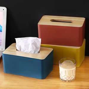 Nordic Style Wooden Cover Toilet Paper Box Detachable Plastic Long Service Tissue Storage Cases Car Dispenser 220523