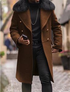 Men's Wool & Blends Man Autumn Winter Long Coat Faux Fur Collar Casual Business Streetwear Blend Trench Coats Nell22